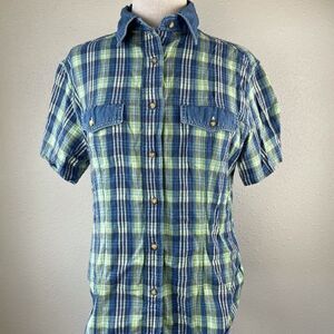 Relay Company Short Sleeve Flannel Button Down Top